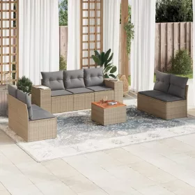  8 részes bézs polyrattan kerti ülőgarnitúra párnával