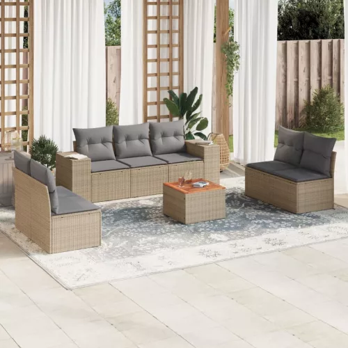  8 részes bézs polyrattan kerti ülőgarnitúra párnával