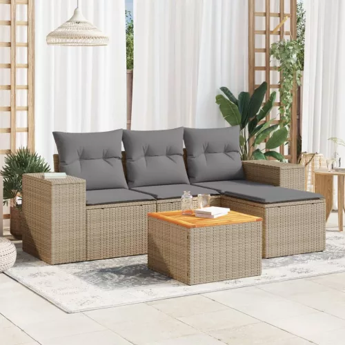  5 részes bézs polyrattan kerti ülőgarnitúra párnákkal