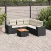  6 részes fekete polyrattan kerti ülőgarnitúra párnákkal