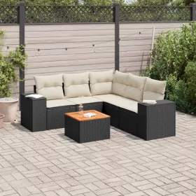   6 részes fekete polyrattan kerti ülőgarnitúra párnákkal