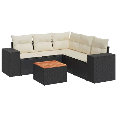  6 részes fekete polyrattan kerti ülőgarnitúra párnákkal