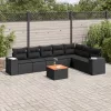  8 részes fekete polyrattan kerti ülőgarnitúra párnákkal