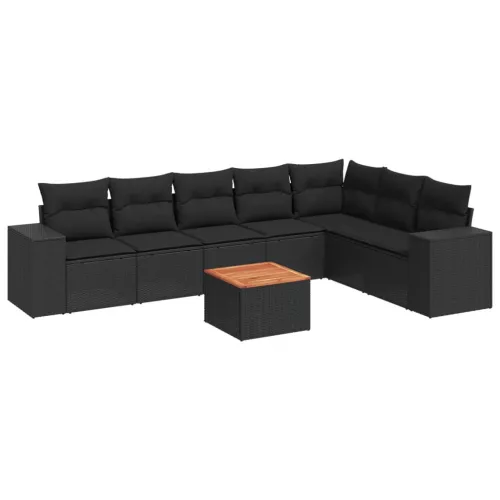  8 részes fekete polyrattan kerti ülőgarnitúra párnákkal