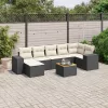  8 részes fekete polyrattan kerti ülőgarnitúra párnákkal