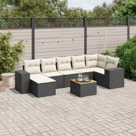    8 részes fekete polyrattan kerti ülőgarnitúra párnákkal