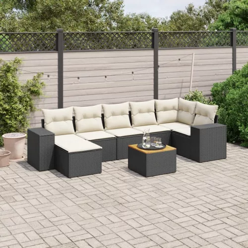  8 részes fekete polyrattan kerti ülőgarnitúra párnákkal