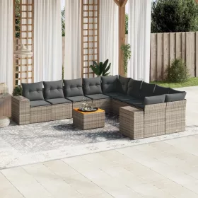    11 részes szürke polyrattan kerti ülőgarnitúra párnákkal