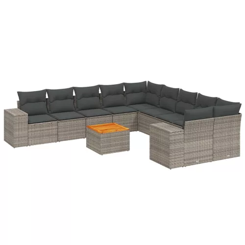  11 részes szürke polyrattan kerti ülőgarnitúra párnákkal