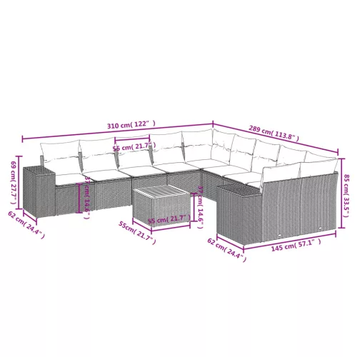  11 részes szürke polyrattan kerti ülőgarnitúra párnákkal
