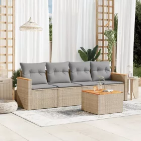    5 részes vegyes bézs polyrattan kerti ülőgarnitúra párnákkal