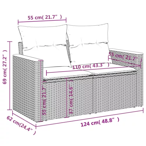  5 részes vegyes bézs polyrattan kerti ülőgarnitúra párnákkal