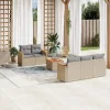  6 részes vegyes bézs polyrattan kerti ülőgarnitúra párnákkal