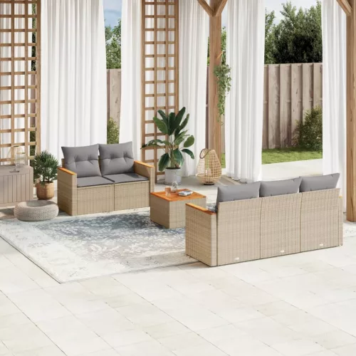  6 részes vegyes bézs polyrattan kerti ülőgarnitúra párnákkal