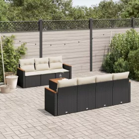    8 részes fekete polyrattan kerti ülőgarnitúra párnákkal