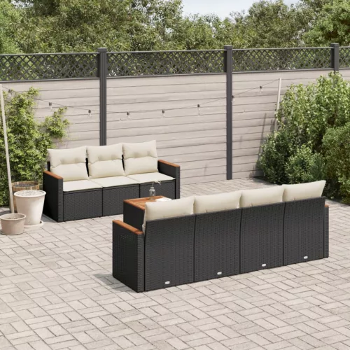  8 részes fekete polyrattan kerti ülőgarnitúra párnákkal