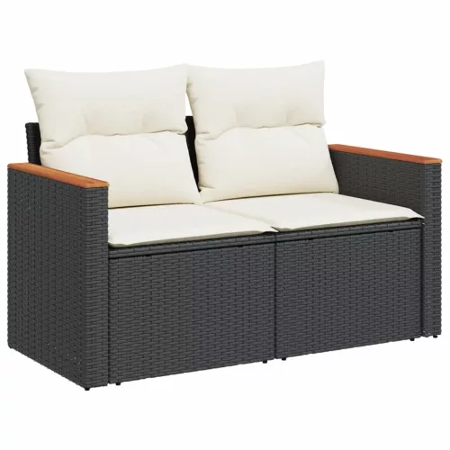  8 részes fekete polyrattan kerti ülőgarnitúra párnákkal