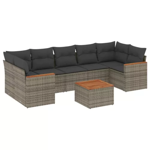  8 részes szürke polyrattan kerti ülőgarnitúra párnákkal