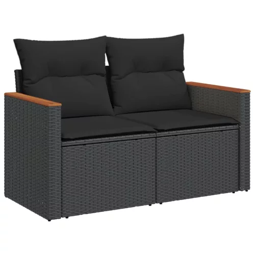  9 részes fekete polyrattan kerti ülőgarnitúra párnákkal