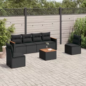    7 részes fekete polyrattan kerti ülőgarnitúra párnával