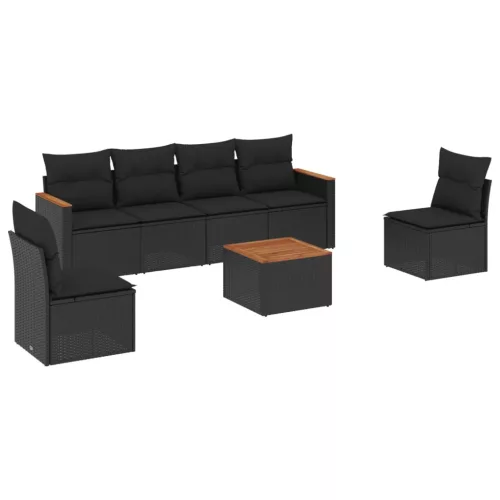  7 részes fekete polyrattan kerti ülőgarnitúra párnával