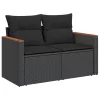 7 részes fekete polyrattan kerti ülőgarnitúra párnával