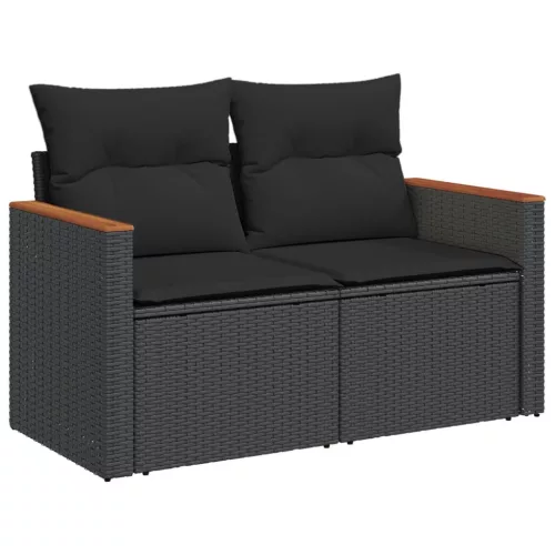 7 részes fekete polyrattan kerti ülőgarnitúra párnával