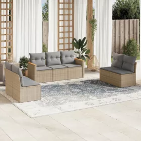    7 részes vegyes bézs polyrattan kerti ülőgarnitúra párnákkal