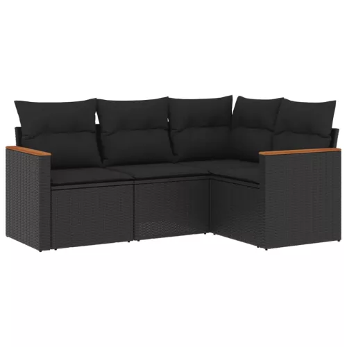  4 részes fekete polyrattan kerti ülőgarnitúra párnákkal