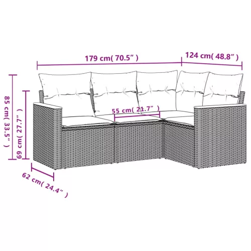 4 részes fekete polyrattan kerti ülőgarnitúra párnákkal