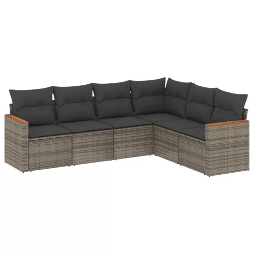  6 részes szürke polyrattan kerti ülőgarnitúra párnákkal
