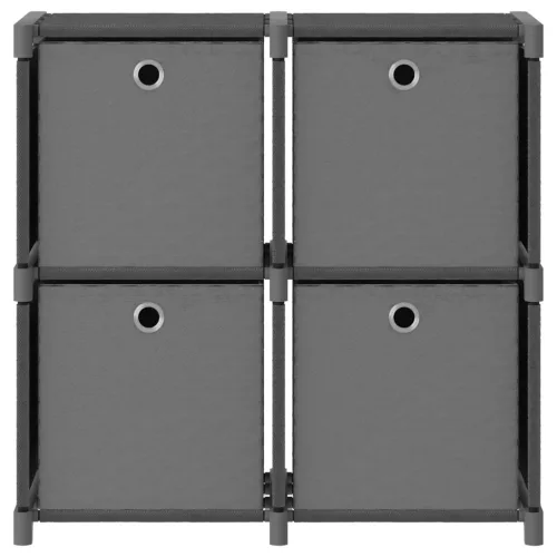  4 rekeszes szürke szövet bemutató polc dobozokkal 69x30x72,5 cm