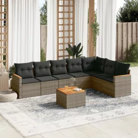    8 részes szürke polyrattan kerti ülőgarnitúra párnákkal