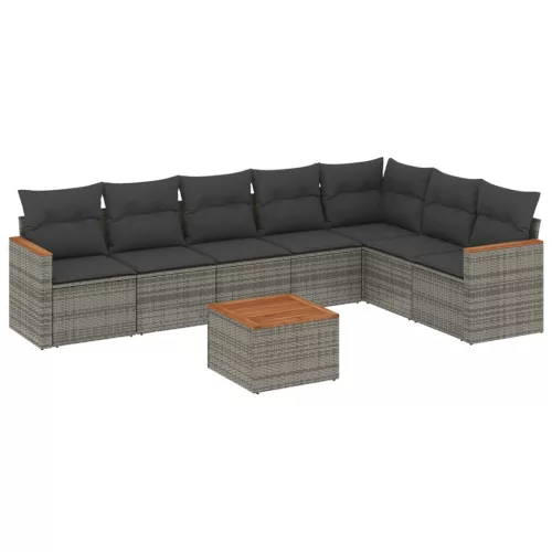  8 részes szürke polyrattan kerti ülőgarnitúra párnákkal