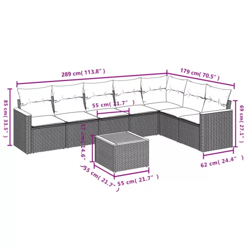  8 részes szürke polyrattan kerti ülőgarnitúra párnákkal