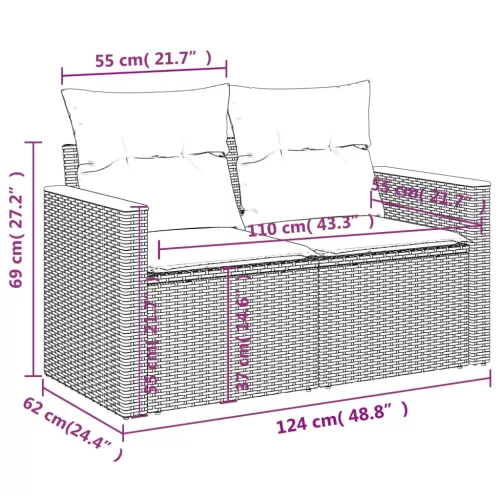  10 részes fekete polyrattan kerti ülőgarnitúra párnákkal