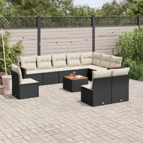    11 részes fekete polyrattan kerti ülőgarnitúra párnákkal