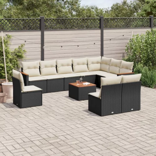  11 részes fekete polyrattan kerti ülőgarnitúra párnákkal