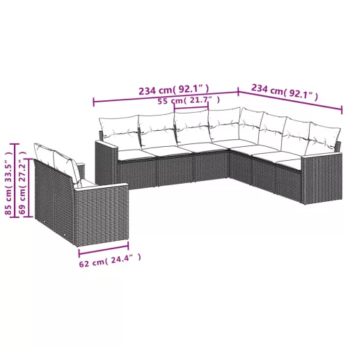  9 részes fekete polyrattan kerti ülőgarnitúra párnákkal