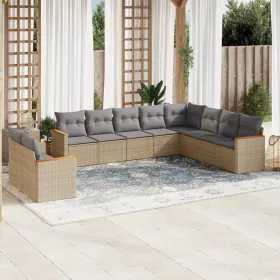    10 részes vegyes bézs polyrattan kerti ülőgarnitúra párnákkal