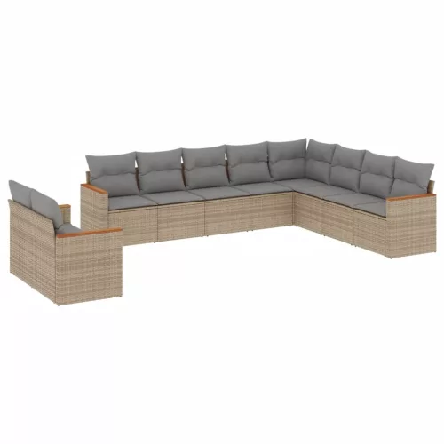  10 részes vegyes bézs polyrattan kerti ülőgarnitúra párnákkal