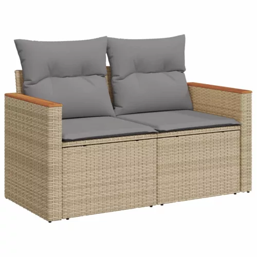  10 részes vegyes bézs polyrattan kerti ülőgarnitúra párnákkal