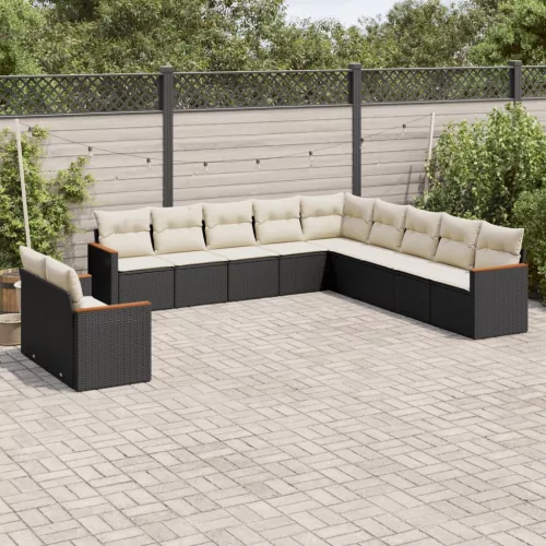  11 részes fekete polyrattan kerti ülőgarnitúra párnákkal