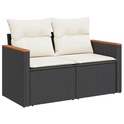  11 részes fekete polyrattan kerti ülőgarnitúra párnákkal