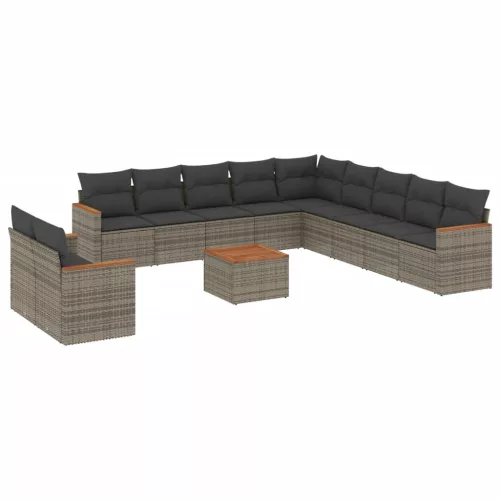  12 részes szürke polyrattan kerti ülőgarnitúra párnákkal
