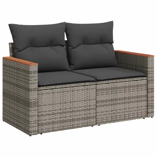  12 részes szürke polyrattan kerti ülőgarnitúra párnákkal