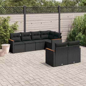    7 részes fekete polyrattan kerti ülőgarnitúra párnával