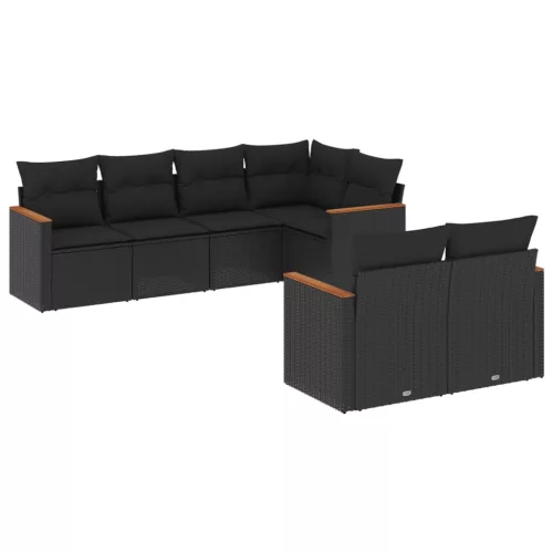  7 részes fekete polyrattan kerti ülőgarnitúra párnával