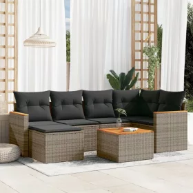    7 részes szürke polyrattan kerti ülőgarnitúra párnákkal