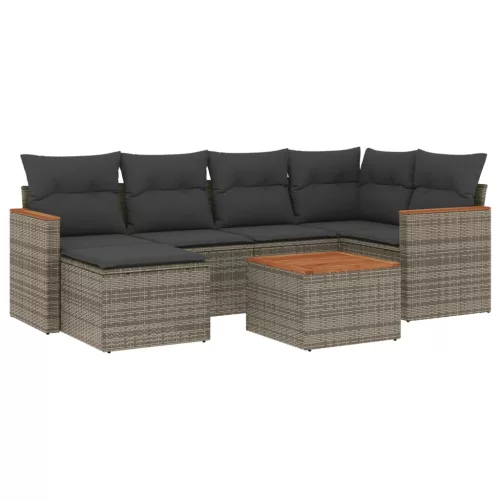  7 részes szürke polyrattan kerti ülőgarnitúra párnákkal